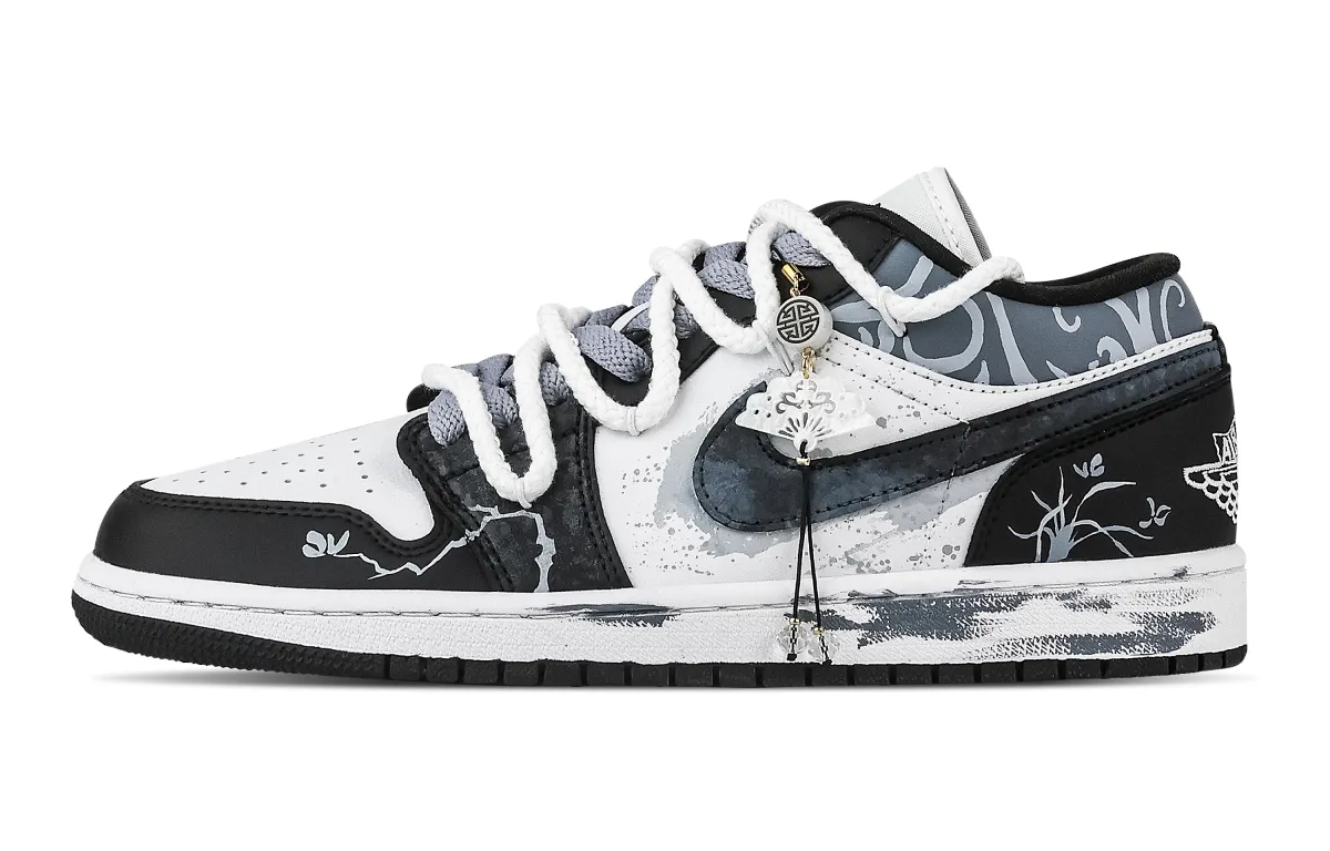 Jordan Air Jordan 1 Orchid Pattern Low top Vintage Basketball Shoes Unisex Black Blue