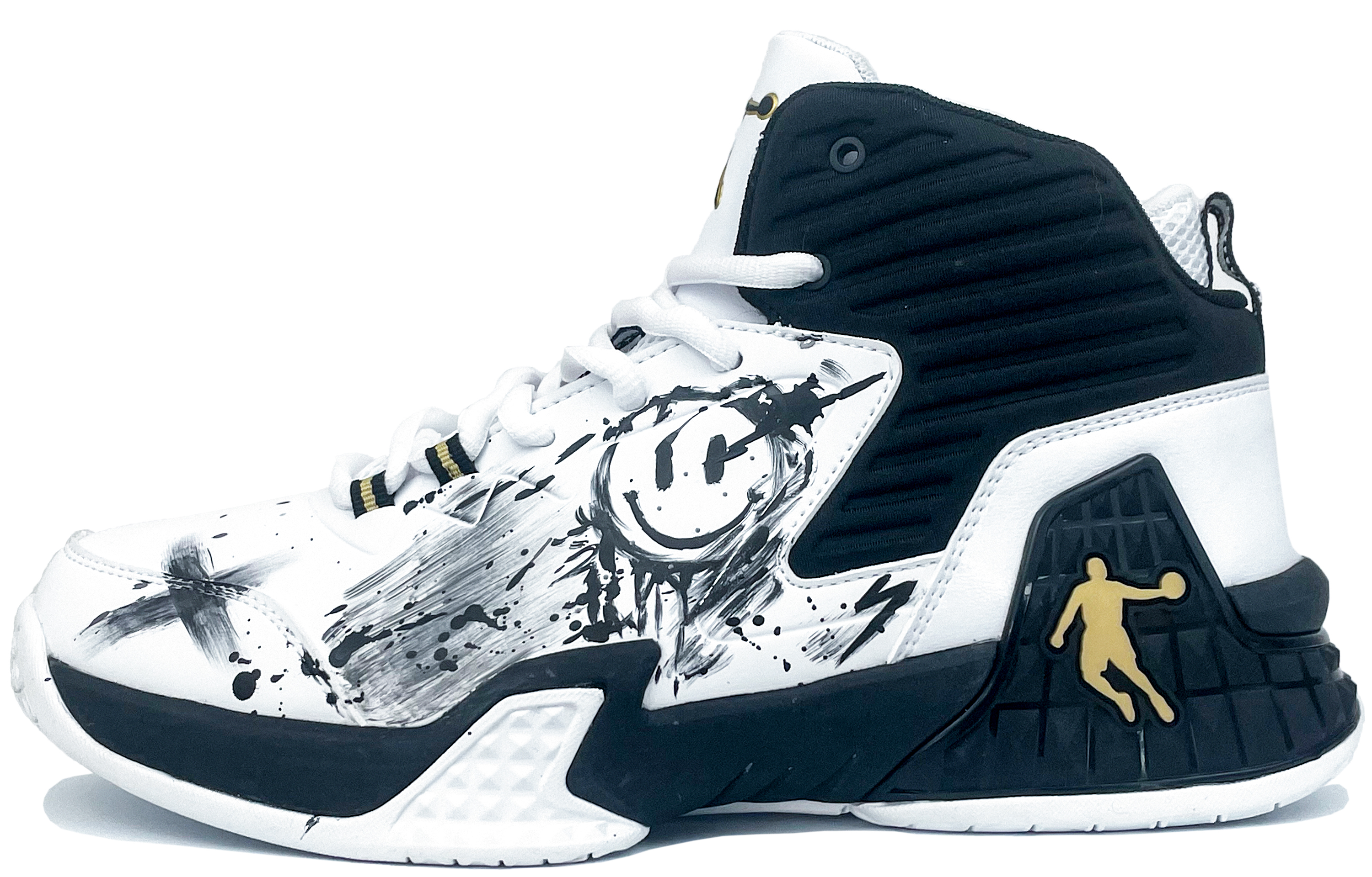 QIAODAN Grinding 1 Yueshan Shoe, Smiley Face Storm Cushioning Slip Resistant Abrasion Resistant High top
