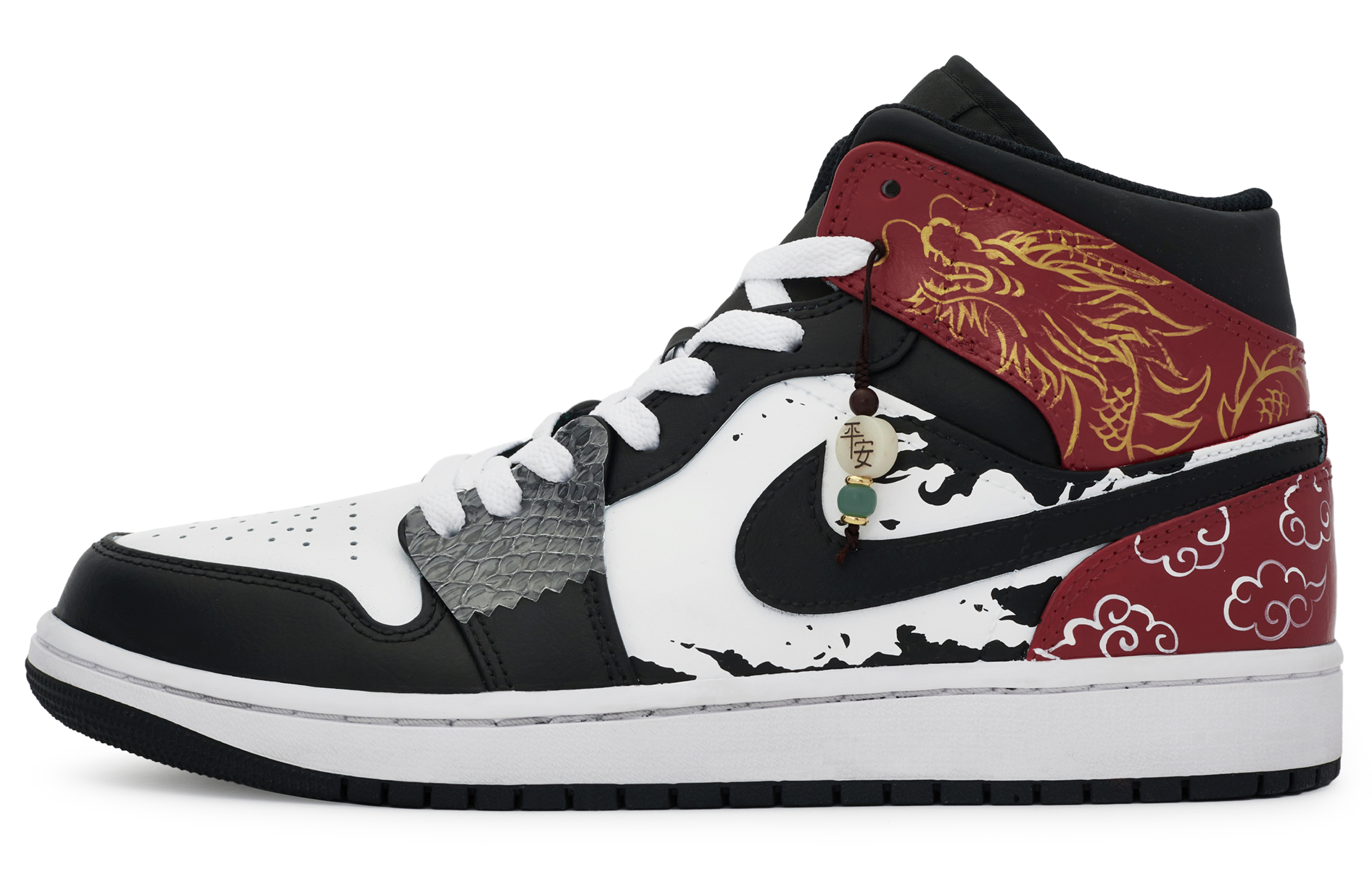 Jordan Air Jordan 1 811 Manufacturing, Cloud Dragon Mid top Vintage Basketball Shoes Men's Red White Black
