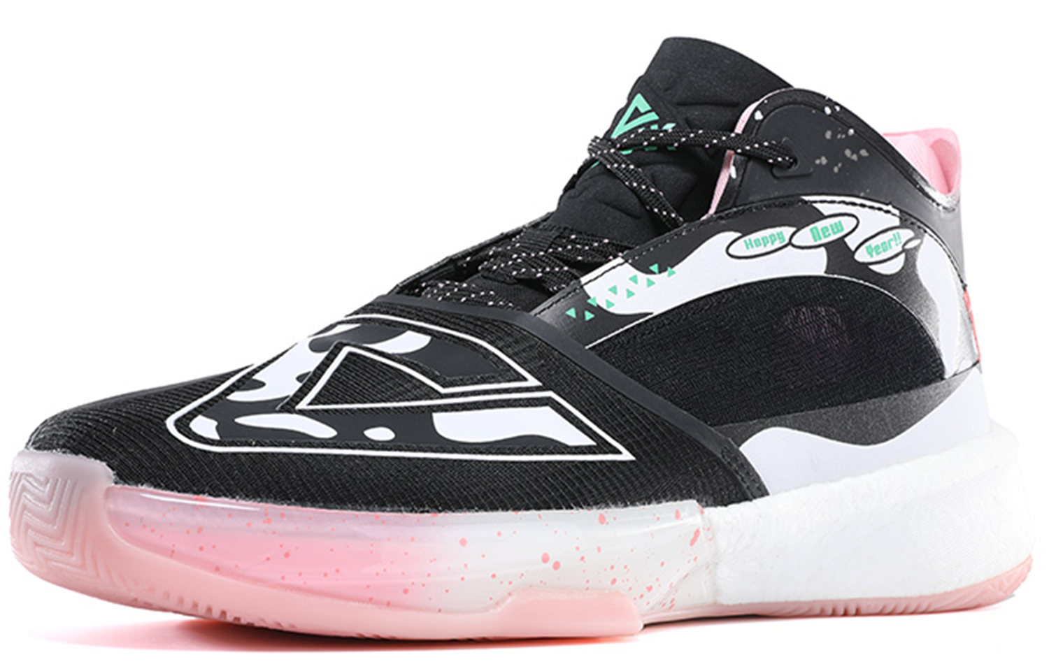 PEAK State Extremely Large Triangle 1.0 Basketball Shoes Men’s Mid Top Black/All White/Pink