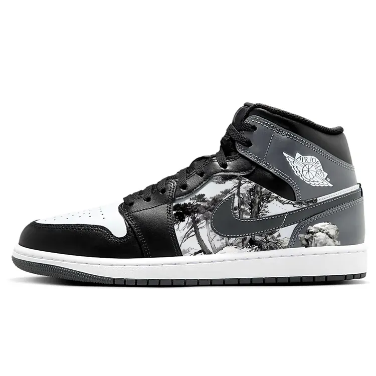 Jordan Air Jordan 1 Cushioning Slip Resistant Abrasion Resistant Mid top Vintage Basketball Shoes Unisex Black White