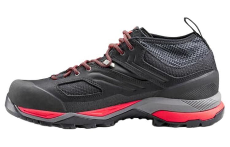 DECATHLON Comfortable Round Toe Cushioning Slip Resistant Abrasion Resistant Low top Hiking Shoes Men's Black Red