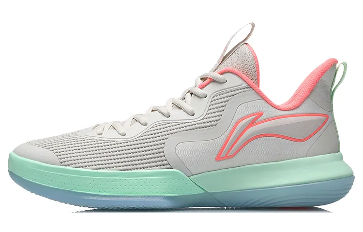 Li Ning Flash Basketball Shoes Men's Low Top Gray/Green/Pink
