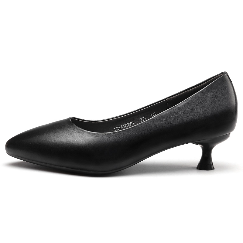 Qiangren 3515 women's shoes, spring and autumn shallow mouth shoes, genuine leather versatile OL work shoes, pointed toe stiletto office shoes for commuting