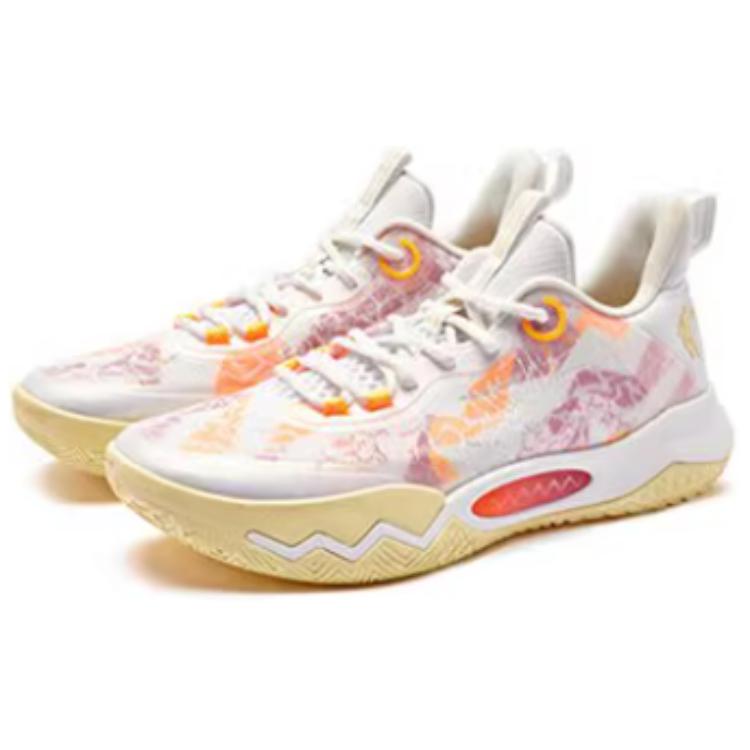 QIAODAN Wind Blade 4 TEAM Comfortable Slip Resistant Low top Basketball Shoes Men’s White Red Orange
