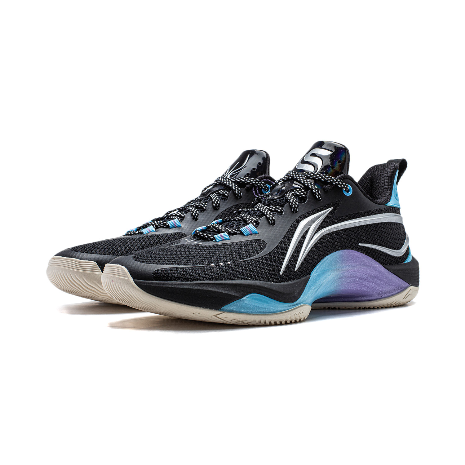 Li Ning Basketball Shoes Unisex Low Top Black/Moon White Blue