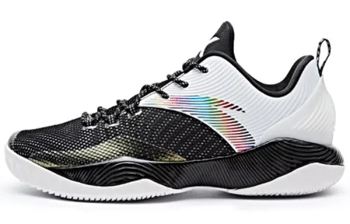 Anta Textile, Synthetic Leather Cushioning Slip Resistant Abrasion Resistant Low top Basketball Shoes Men's Black White