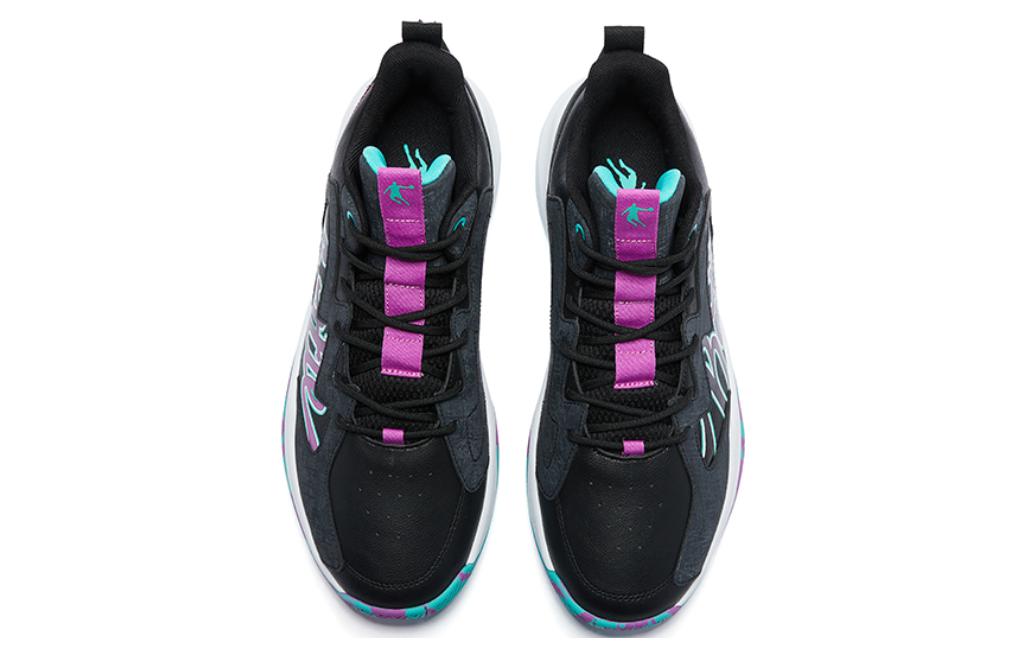 QIAODAN Basketball Shoes Men’s Mid Top Black/Purple/Green
