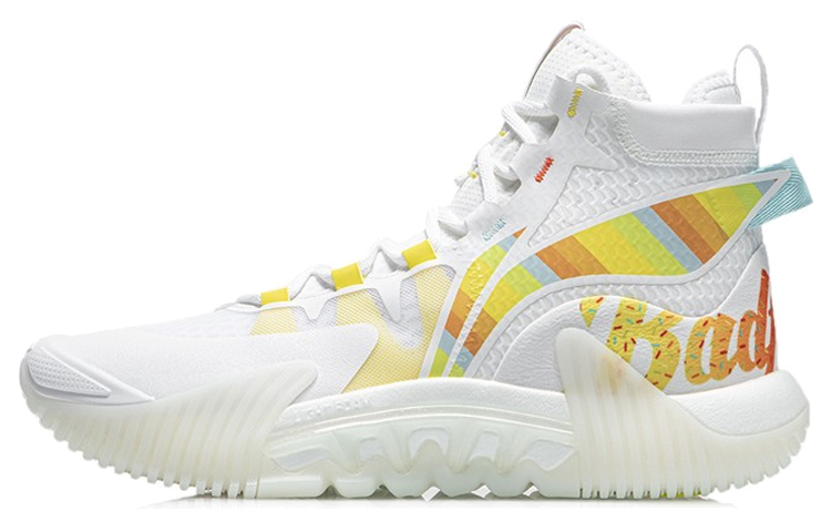 Li Ning Badfive 2 Basketball Shoes Men’s High Top Standard White/Dark Yellow/Light Blue
