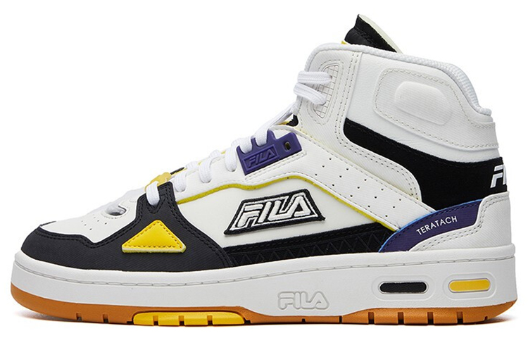FILA Teratach Synthetic Leather High top Vintage Basketball Shoes Women's White Black Yellow