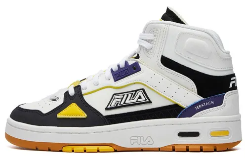 FILA Teratach Synthetic Leather High top Vintage Basketball Shoes Women's White Black Yellow