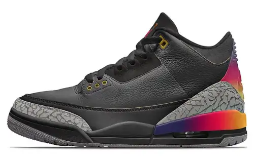J Balvin x Jordan Air Jordan 3 Cushioning, Wear Resistant High top Basketball Shoes Men's Black