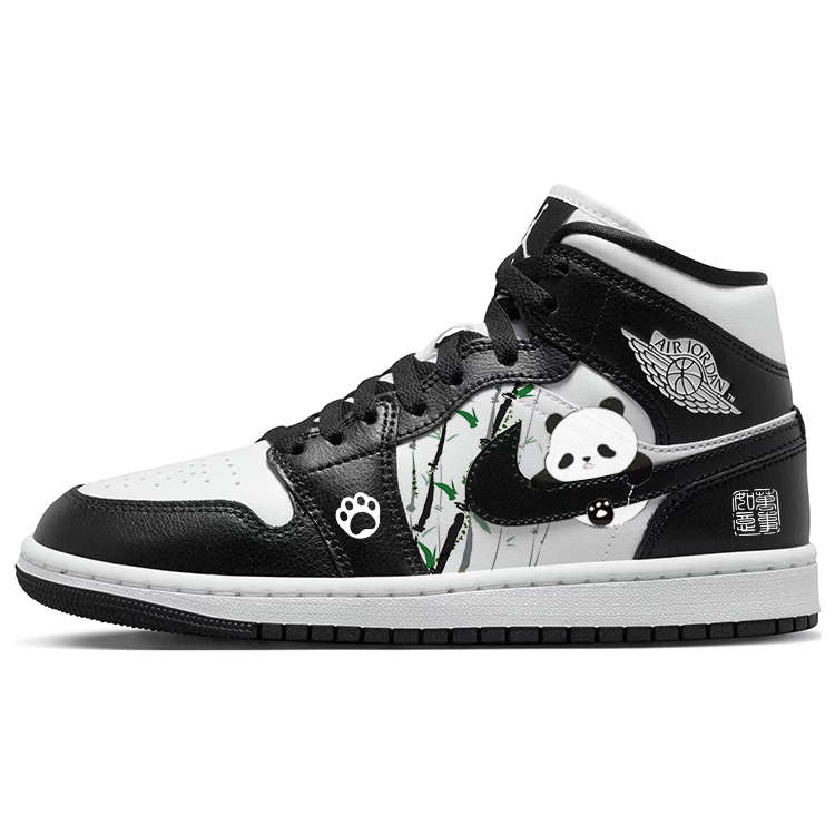 Jordan Air Jordan 1 Abrasion Resistant Slip Resistant Mid top Vintage Basketball Shoes Women’s Black White