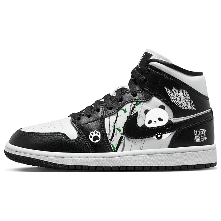 Jordan Air Jordan 1 Abrasion Resistant Slip Resistant Mid top Vintage Basketball Shoes Women's Black White