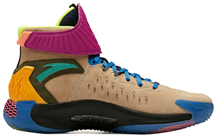 ANTA KT5 Basketball Shoes Men’s High Top Dust Gray/Cool Gray/Neon Green/Ant Purple