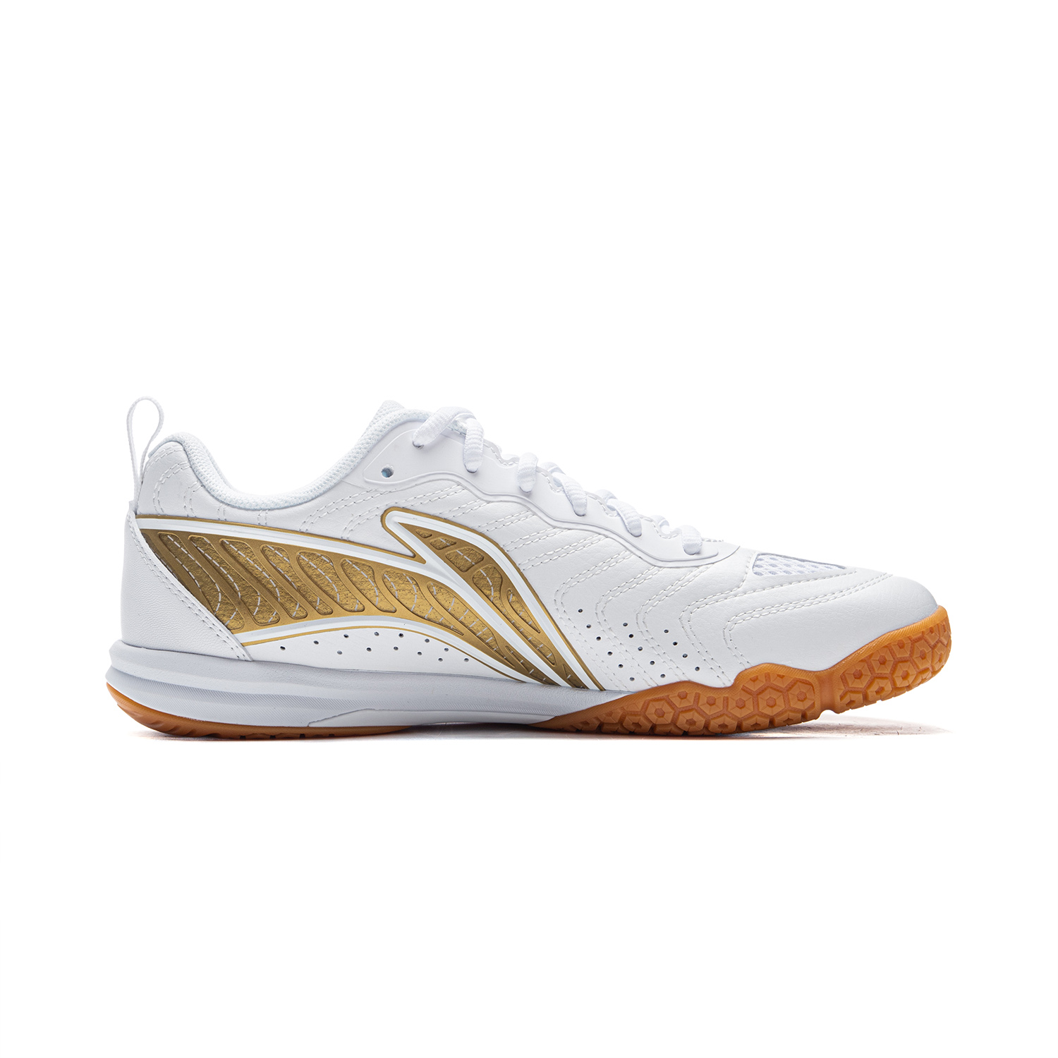 Li Ning Cushioning Slip Resistant Abrasion Resistant Training Scenario Low top Table Tennis Shoes Unisex White Gold