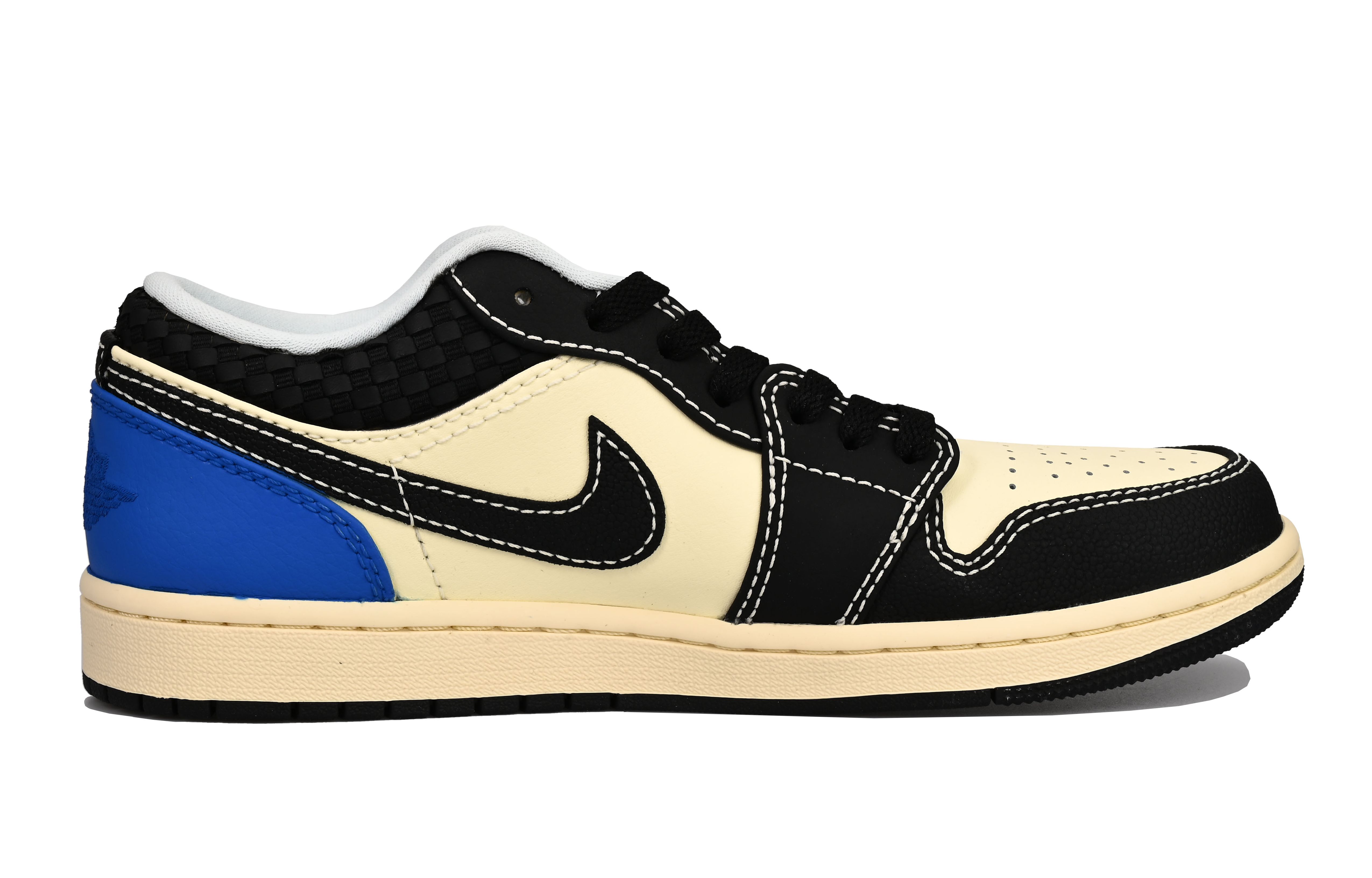 Jordan Air Jordan 1 Breathable Low top Vintage Basketball Shoes Men’s Beige Black Blue