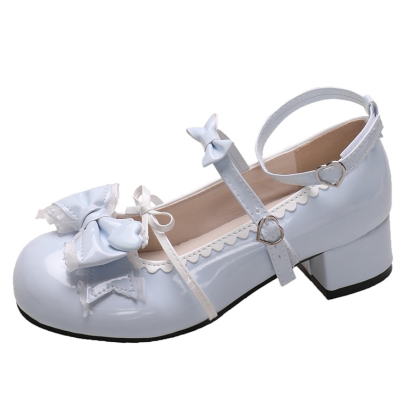 NX DOUGHNUT PU thick heel, sweet lolita high heels, thick heel, Hualingji lo shoes, round toe, cute lolita small leather shoes for women