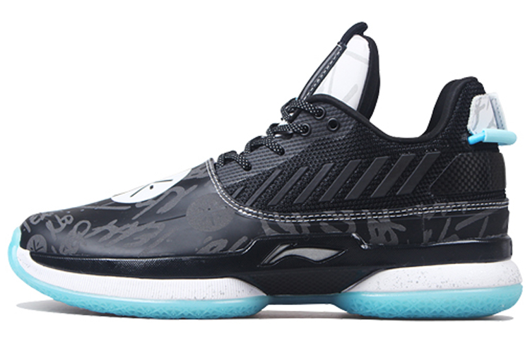 Li Ning WOW 7 Textile, Leather Cushioning Slip Resistant Abrasion Resistant Low top Basketball Shoes Men’s Black White