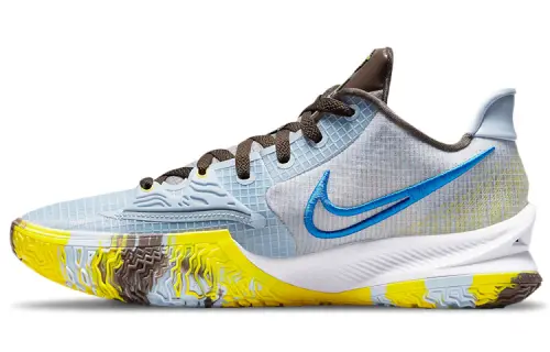 Nike Kyrie Low 4 Light Armory Blue Irving round head comfort fabric synthetic leather TPU shock-absorbing, anti-slip wear-resistant wrapping support Low top Practical basketball shoes Men's blue gray yellow Foreign version