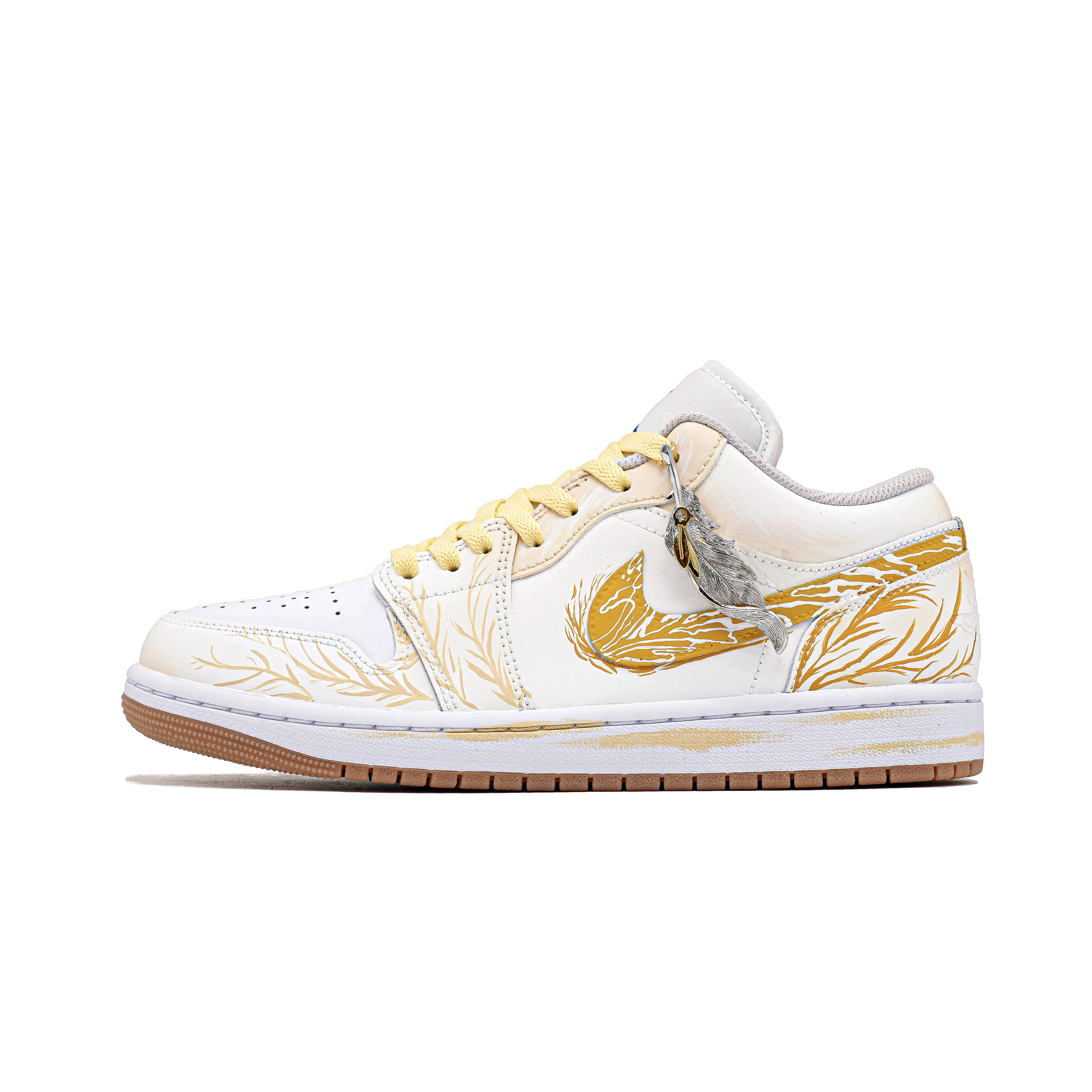 Jordan Air Jordan 1 Golden Feather Painted Elegance Abrasion Resistant Abrasion Resistant Low top