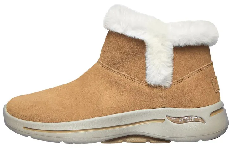 Skechers Go Walk Arch Fit Suede Short Snow Boots Women's Brown