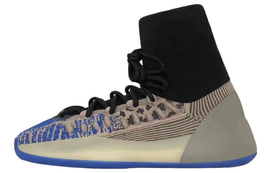 Adidas originals Yeezy BSKTBL Knit Azure Blue \"Slate Azure\" Round toe comfortable, shock-absorbing, non-slip, wear-resistant, wrapped, supportive, lightweight, high-top basketball shoes, same style for men and women, gray blue