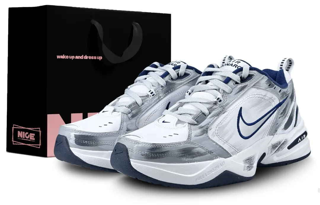 Nike Air Monarch 4 Abrasion Resistant Abrasion Resistant Low top Chunky Sneakers Unisex Gray White