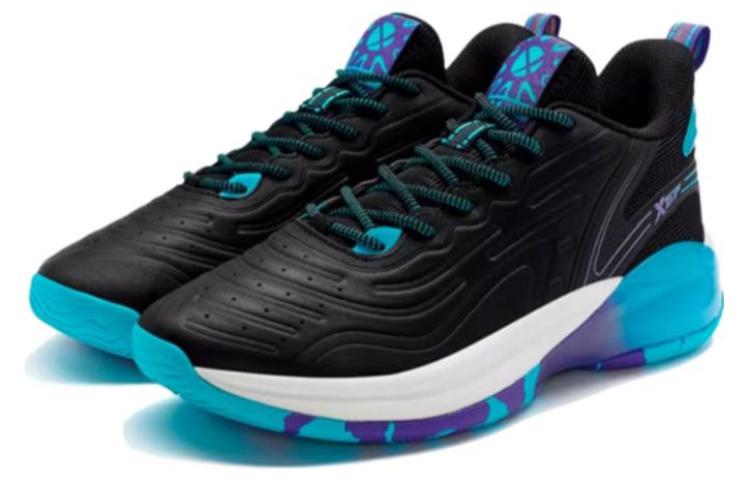 XTEP Comfortable Cushioning Slip Resistant Abrasion Resistant Low top Basketball Shoes Men’s Black Blue