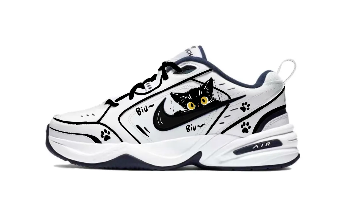 Nike Air Monarch 4 Synthetic Leather Low top Chunky Sneakers Unisex Black Yellow