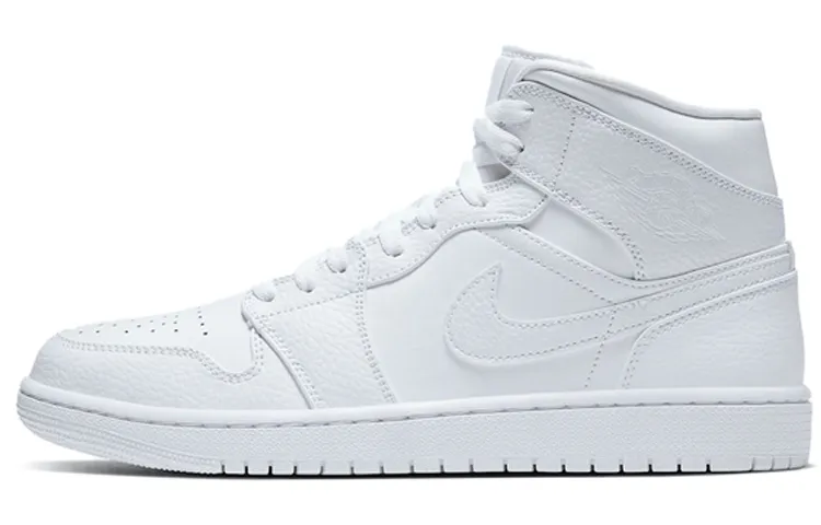 Jordan Air Jordan 1 Mid 'Triple White' High top Vintage Basketball Shoes Men's Pure White