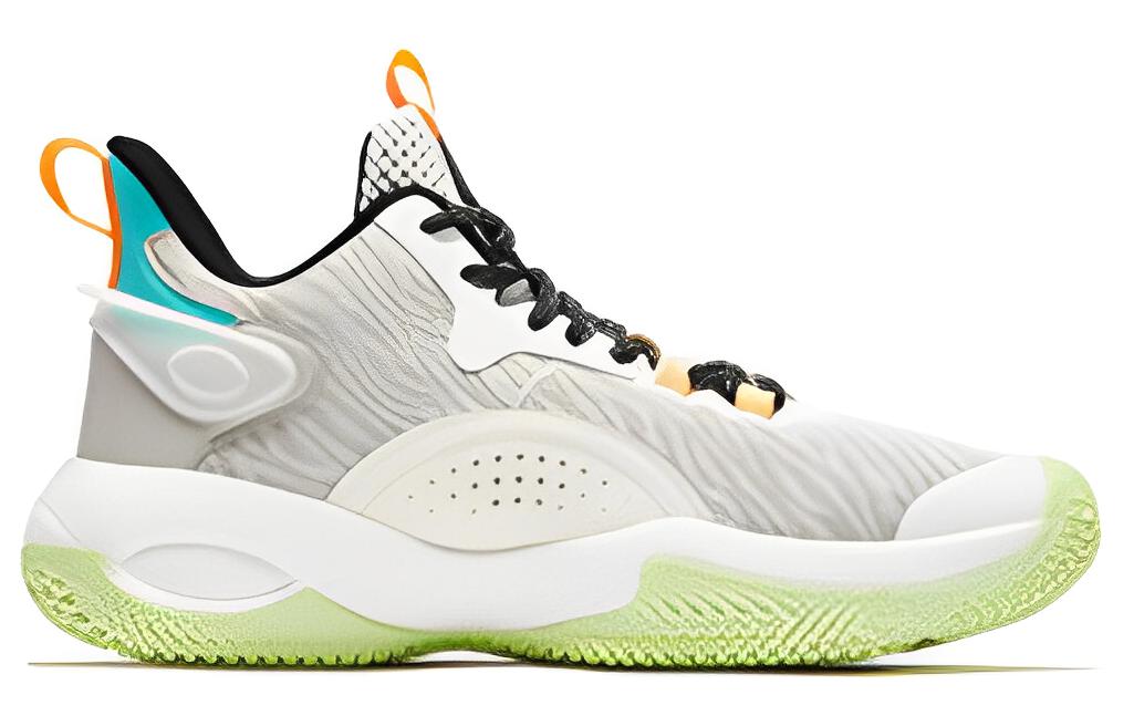QIAODAN Q KUNGFU Cushioning Slip Resistant Abrasion Resistant Mid top Basketball Shoes Men’s White Green