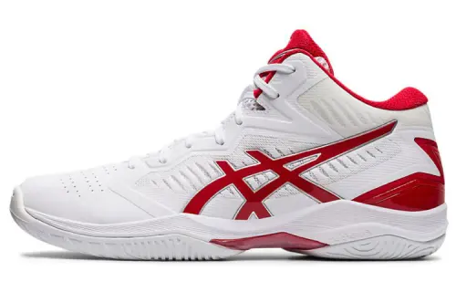 Asics Gel-Hoop V12 round toe low-top basketball shoes for men and women, white and red