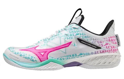 Mizuno Wave Claw Neo 2 Slip Resistant, Abrasion Resistant, Breathable Low top Badminton Shoes Unisex White Blue Pink