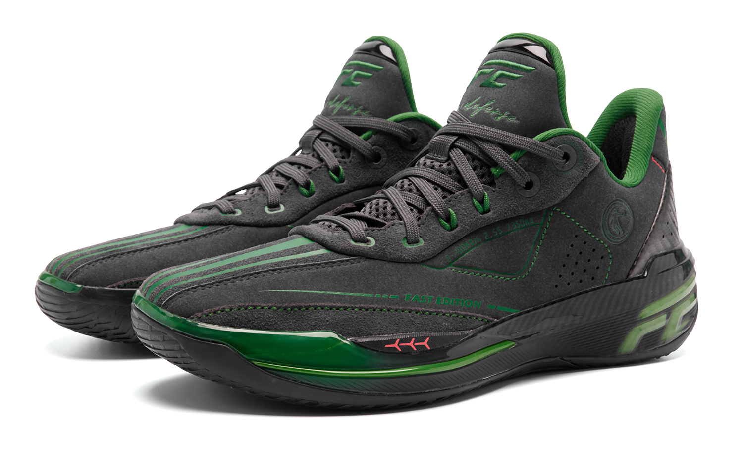 QIAODAN FE2.0 Basketball Shoes Men’s Low Top Lightning Gray Lotus Leaf Green
