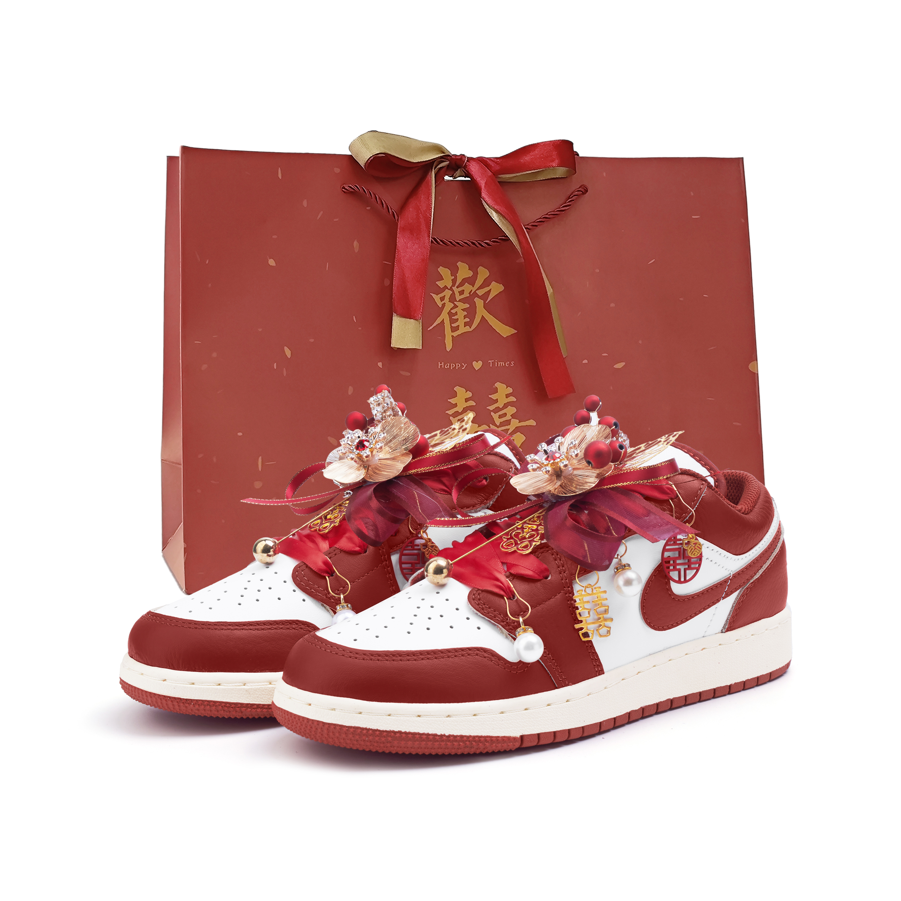 Jordan Air Jordan 1 Slip Resistant Abrasion Resistant Low top Vintage Basketball Shoes Women’s Red