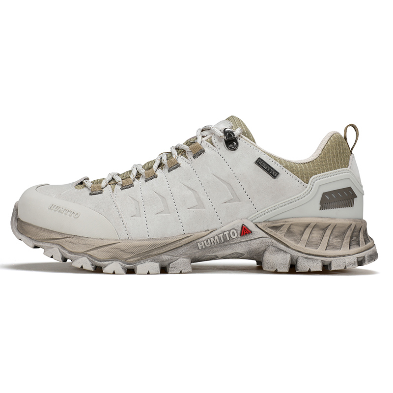 HUMTTO Pigskin Cushioning Slip Resistant Low top Hiking Shoes Men’s Beige Gray