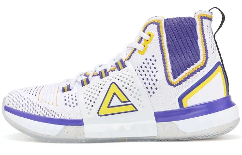 PEAK Slip Resistant Abrasion Resistant High top Basketball Shoes Men's White Purple