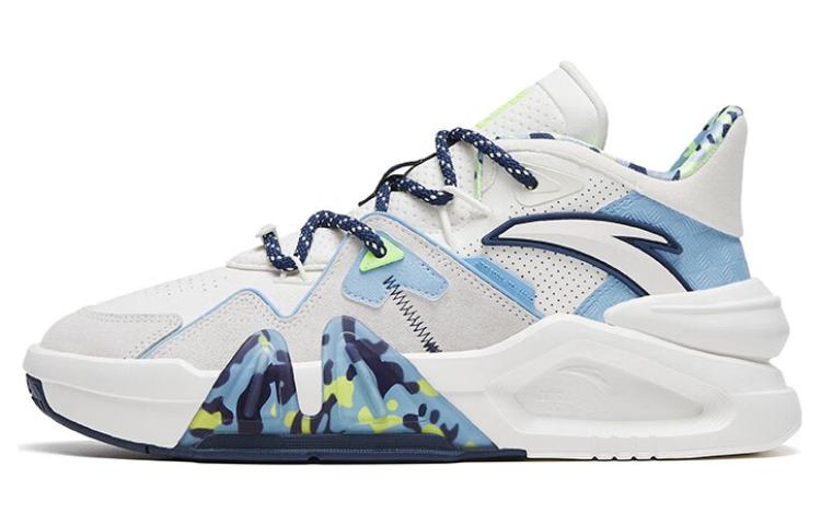 Anta Overbearing Cushioning Slip Resistant Abrasion Resistant Low top Basketball Shoes Men's White Blue