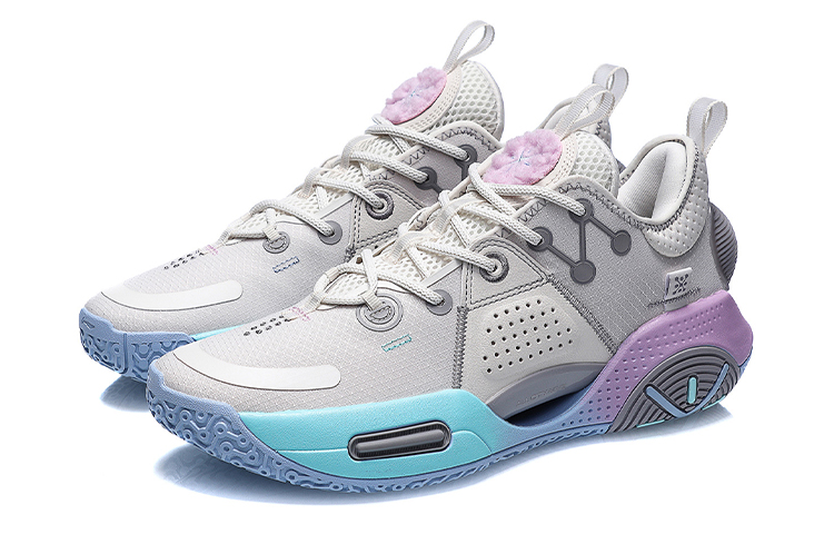Li Ning All City 9 Basketball Shoes Men’s Low Top Gray/Blue/Pink
