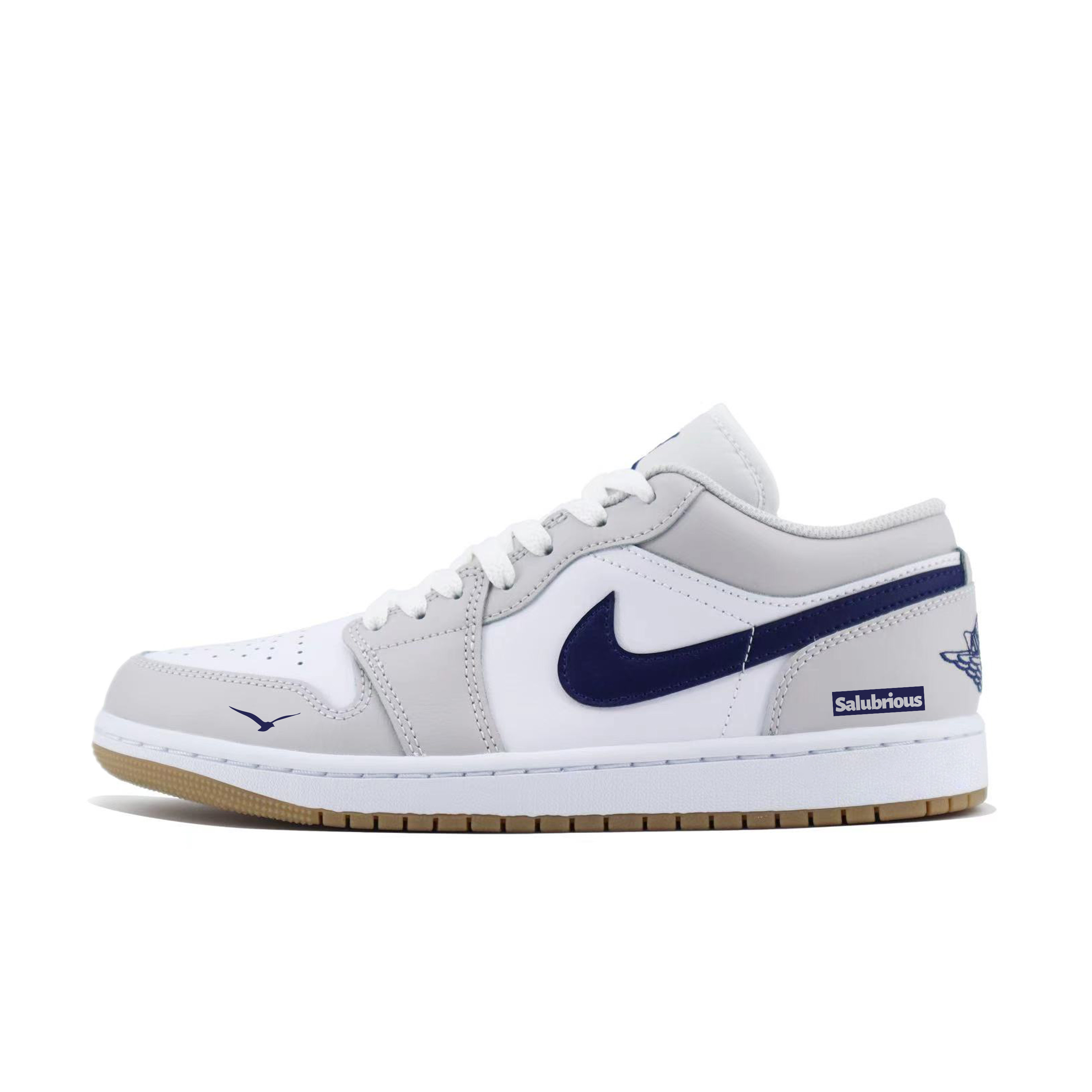Jordan Air Jordan 1 Cushioning Slip Resistant Low top Vintage Basketball Shoes Unisex White Gray