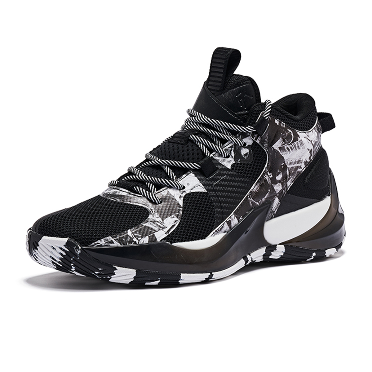 QIAODAN Slip Resistant, Abrasion Resistant, Breathable, Impact Resistant Mid top Basketball Shoes Men’s Black White