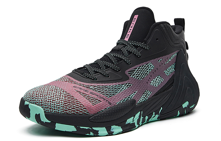 Erke Mid top Cushioning, Wear Resistant Performance Basketball Shoes Men’s Black Purple Green