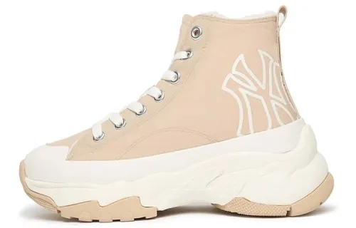 MLB Chunky High Slip Resistant Abrasion Resistant High top Canvas Shoes Unisex Beige