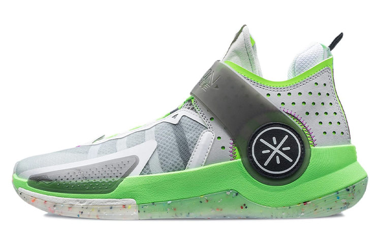 Li Ning Wade Fission 7 Basketball Shoes Men's Mid Top Microcrystalline Gray/Fluorescent Neon Green/Ebony Black