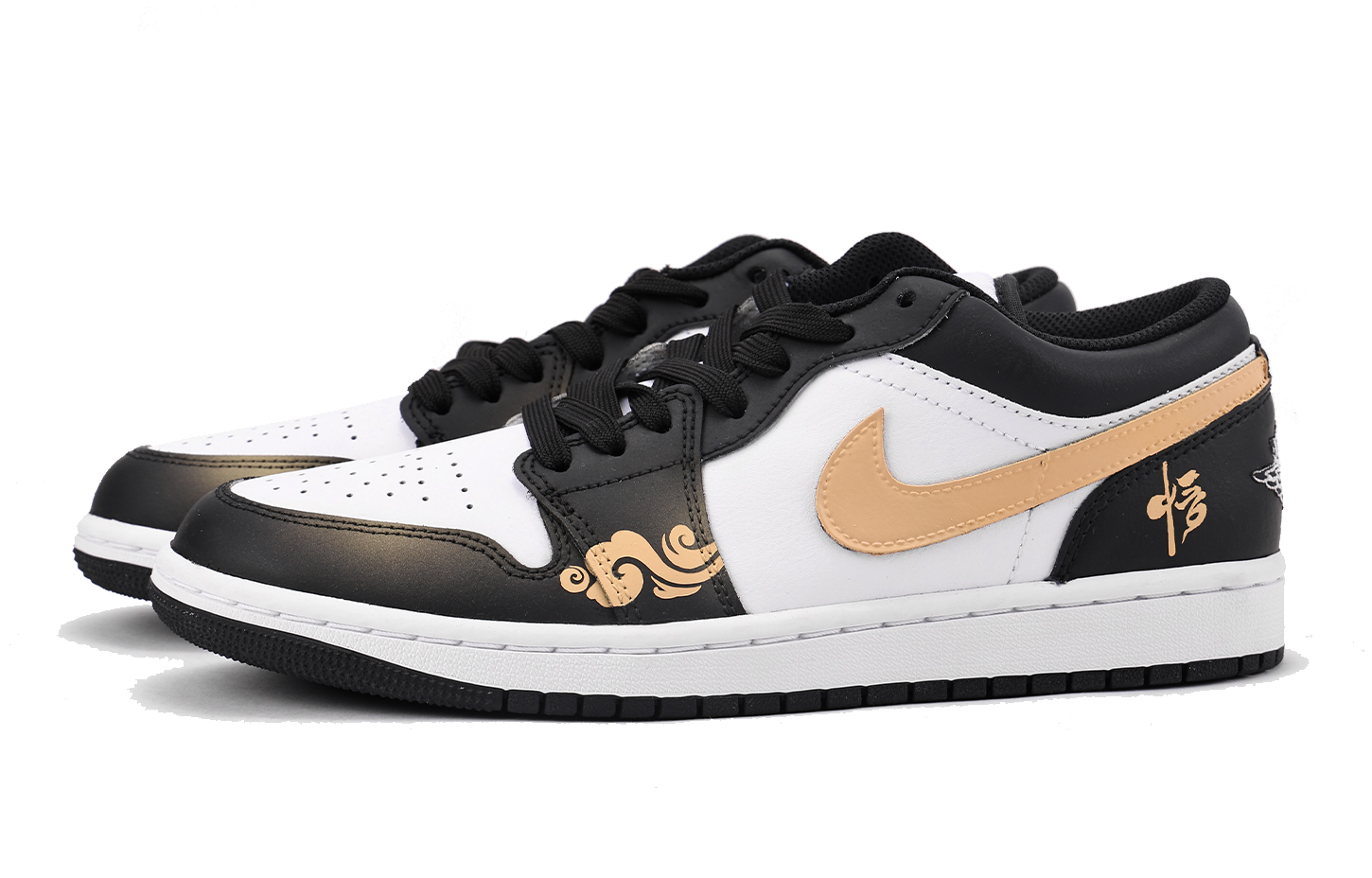 Jordan Air Jordan 1 Slip Resistant Coverage Balance Impact Resistant Low top Vintage Basketball Shoes Men’s Black Gold