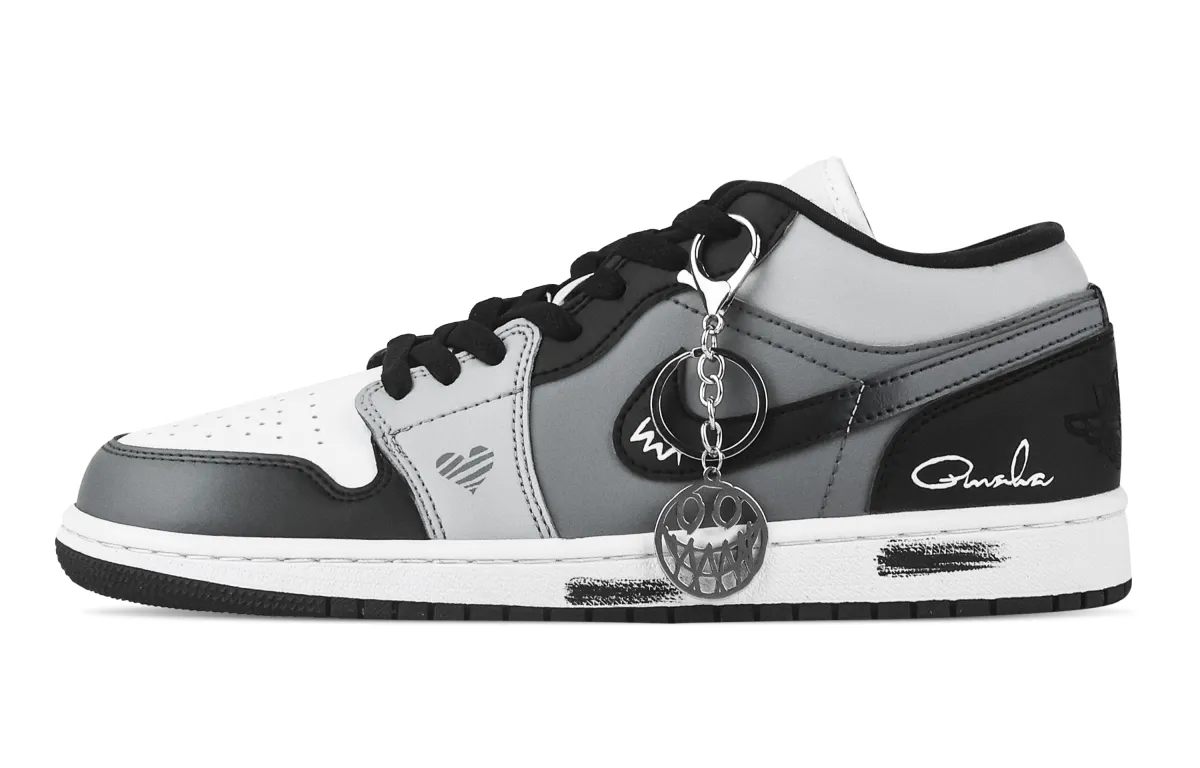Jordan Air Jordan 1 Silence Low top Vintage Basketball Shoes Unisex Black White Gray