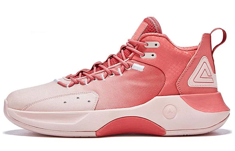 PEAK Nomadic Cushioning Slip Resistant Abrasion Resistant Mid top Performance Basketball Shoes Men's Peach Red