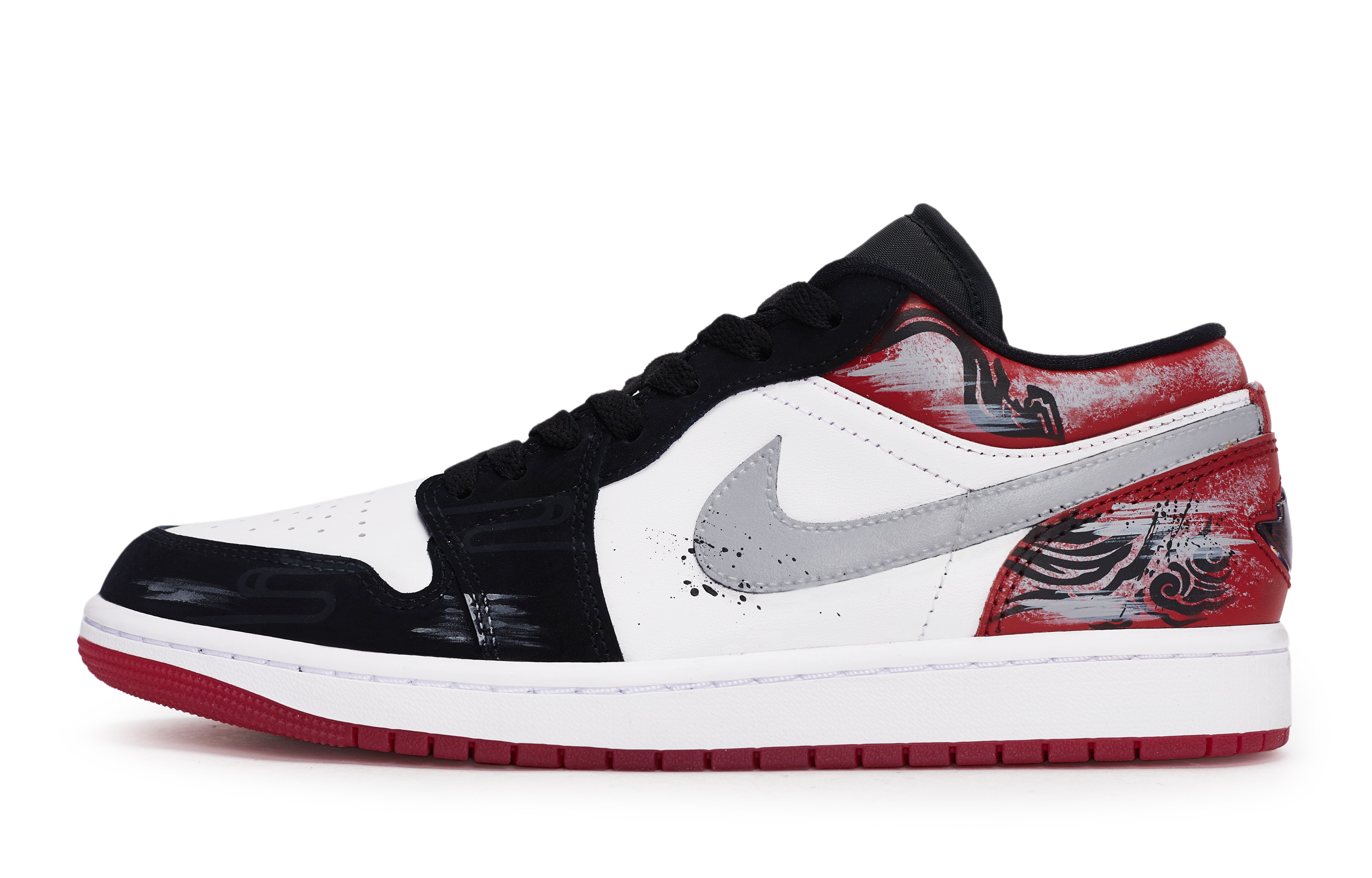 Jordan Air Jordan 1 Abrasion Resistant Low top Vintage Basketball Shoes Unisex Black White Red