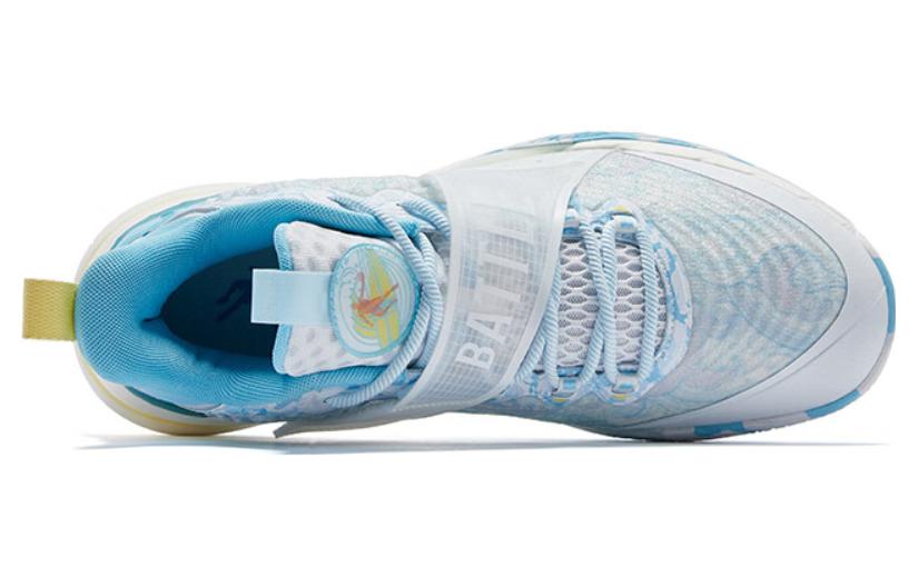 QIAODAN Ice Blade Wave Cushioning Abrasion Resistant Breathable Mid top Basketball Shoes Men’s White Blue